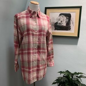 Valerie Stevens Plaid Linen Button Up Blouse/Tunic